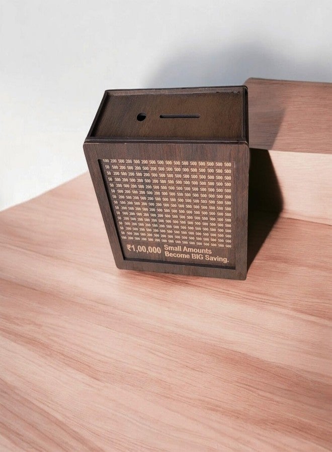 LINGAZ Wooden Piggy Bank for Kids & Adults, Coin Box with Carved Design, Savings Box, Mini Bank, Donation Box, Smart Money Box,Money Saving Box for Adults, Large Capacity 100000 Coins Storage - Image 5